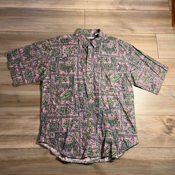 Vintage Bugle Boys Pink Paisley Pattern Buttonup Men XL - Picture 1 of 4